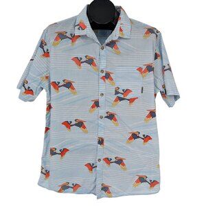 Billabong Hawaiian Button Up Size XL Tailored Fit Stretch Parrot Print Tropical